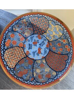 Dorothy Thorpe MCM 13” MCM Plate Pressed Glass Mixed Pattern 18K Gold Gilt Japan